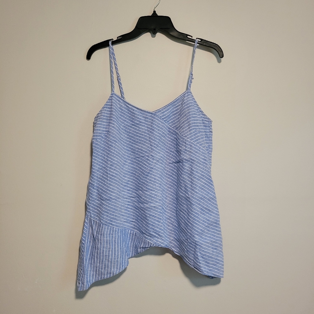 Saks Fifth Ave Linen Striped Blue Women's Top Size Medium
